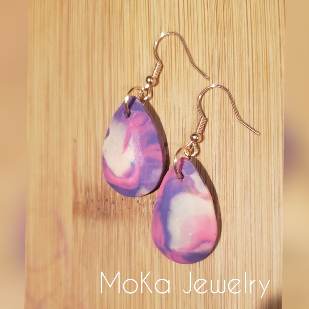 Handmade Polymer Clay Earrings - Galaxy Teardrop I